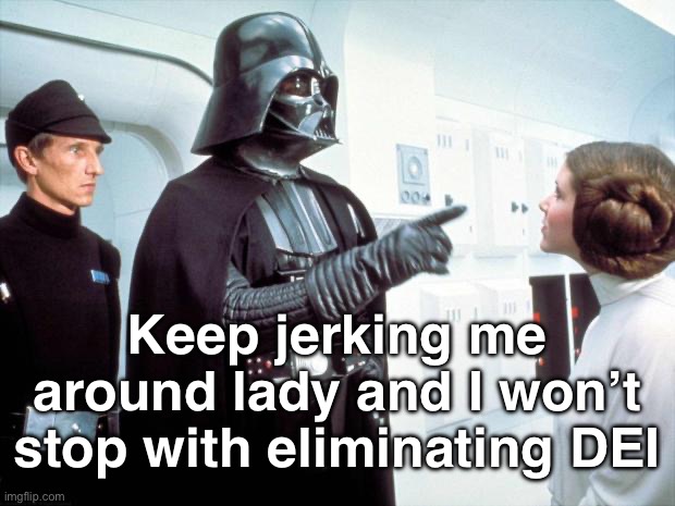 2025 Darth Vader | Keep jerking me around lady and I won’t stop with eliminating DEI | image tagged in darth vader | made w/ Imgflip meme maker