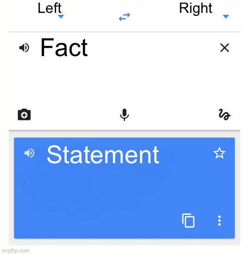 Leftists vs truth | Left; Right; Fact; Statement | image tagged in google translate | made w/ Imgflip meme maker