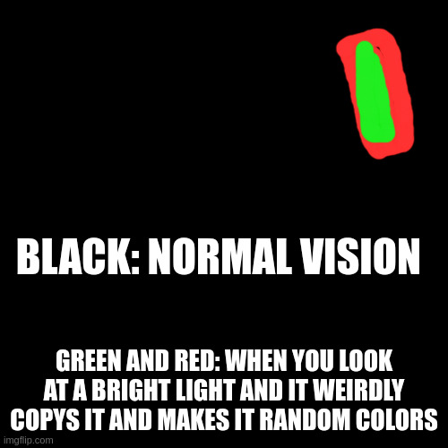BLACK: NORMAL VISION GREEN AND RED: WHEN YOU LOOK AT A BRIGHT LIGHT AND IT WEIRDLY COPYS IT AND MAKES IT RANDOM COLORS | image tagged in skintight bois | made w/ Imgflip meme maker