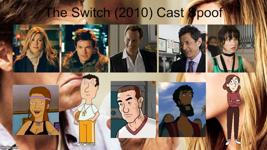 Credit to Waldness Topic International for this used | image tagged in meme,memes,spoof cast,the switch,characters,roles | made w/ Imgflip meme maker