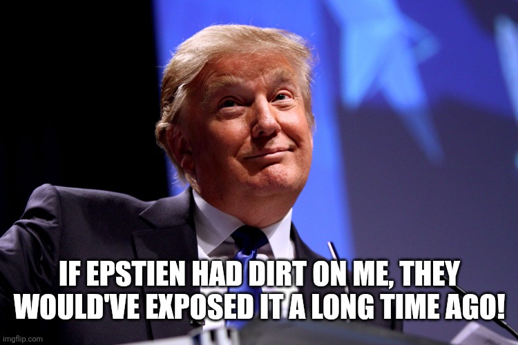 Donald Trump No2 | IF EPSTIEN HAD DIRT ON ME, THEY WOULD'VE EXPOSED IT A LONG TIME AGO! | image tagged in donald trump no2 | made w/ Imgflip meme maker