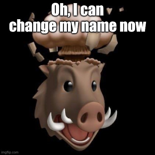 Mind blown pig | Oh, I can change my name now | image tagged in mind blown pig | made w/ Imgflip meme maker