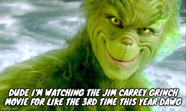 Cindy lou singlehandedly solving discrimination towards a person of different colour. W cindy | DUDE I'M WATCHING THE JIM CARREY GRINCH MOVIE FOR LIKE THE 3RD TIME THIS YEAR DAWG | image tagged in the grinch jim carrey | made w/ Imgflip meme maker
