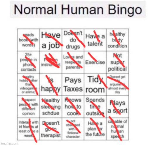 Normal human bingo | image tagged in normal human bingo | made w/ Imgflip meme maker