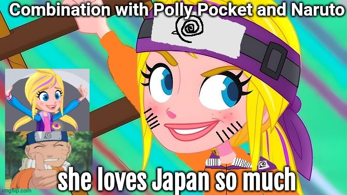 Polly Naruto [Naruto and Polly Pocket mixed up] | Combination with Polly Pocket and Naruto; she loves Japan so much | image tagged in polly pocket disguised as naruto,naruto | made w/ Imgflip meme maker