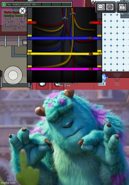 anyone else still play among us? | image tagged in james p sullivan perfection,among us,i hate knitters | made w/ Imgflip meme maker