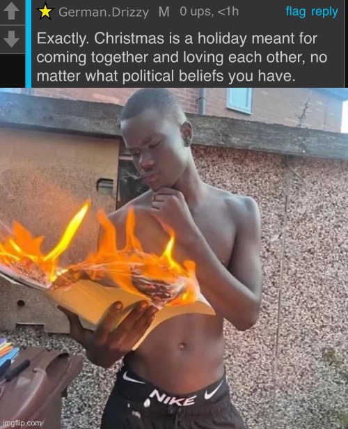 image tagged in book on fire | made w/ Imgflip meme maker