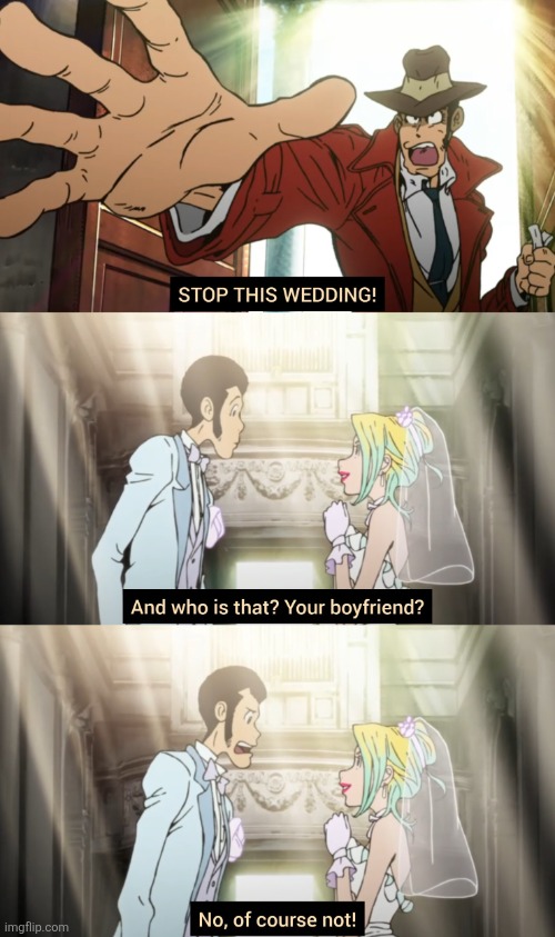 image tagged in wedding interruption,lupin iii,rebecca rossellini,zenigata,memes,wedding | made w/ Imgflip meme maker