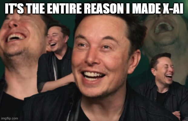 IT'S THE ENTIRE REASON I MADE X-AI | image tagged in elon musk laughing | made w/ Imgflip meme maker