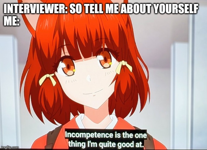 Job interview | INTERVIEWER: SO TELL ME ABOUT YOURSELF 
ME: | image tagged in interview | made w/ Imgflip meme maker