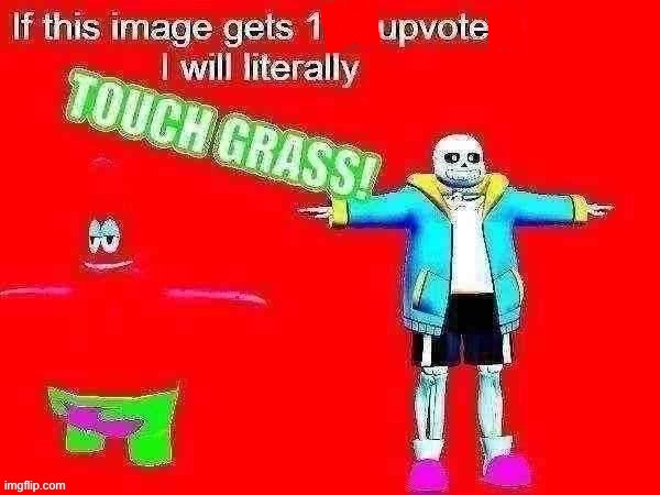If this gets 1 upvote I will literally touch grass | image tagged in ha ha tags go brr | made w/ Imgflip meme maker