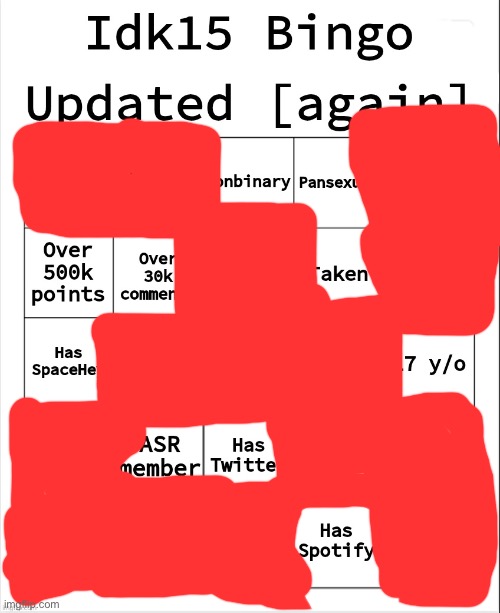 Idk15 Bingo [Updated again] | image tagged in idk15 bingo updated again | made w/ Imgflip meme maker