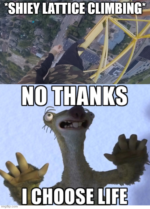 Watching Shiey Climbing Videos | *SHIEY LATTICE CLIMBING* | image tagged in shiey lattice climbing,lattice climbing,youtube,ice age,memes,climbing memes | made w/ Imgflip meme maker