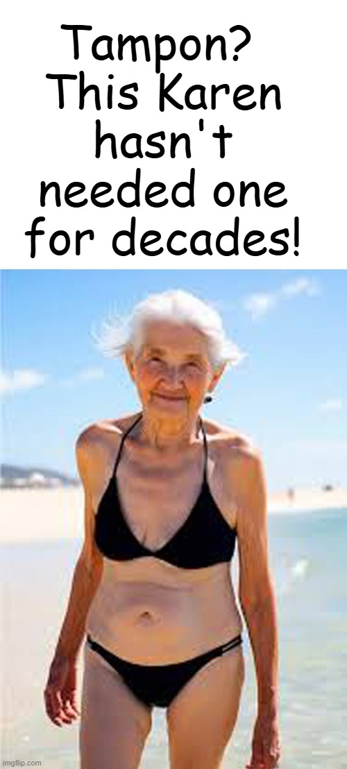 Tampon? 
This Karen hasn't needed one
for decades! | made w/ Imgflip meme maker