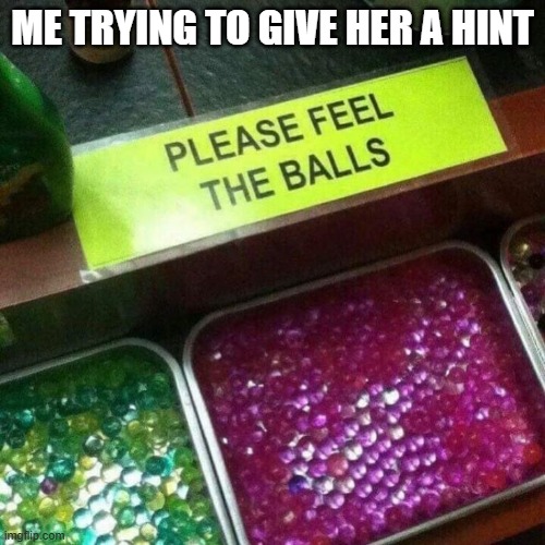 Hint Hint | ME TRYING TO GIVE HER A HINT | image tagged in sex jokes | made w/ Imgflip meme maker