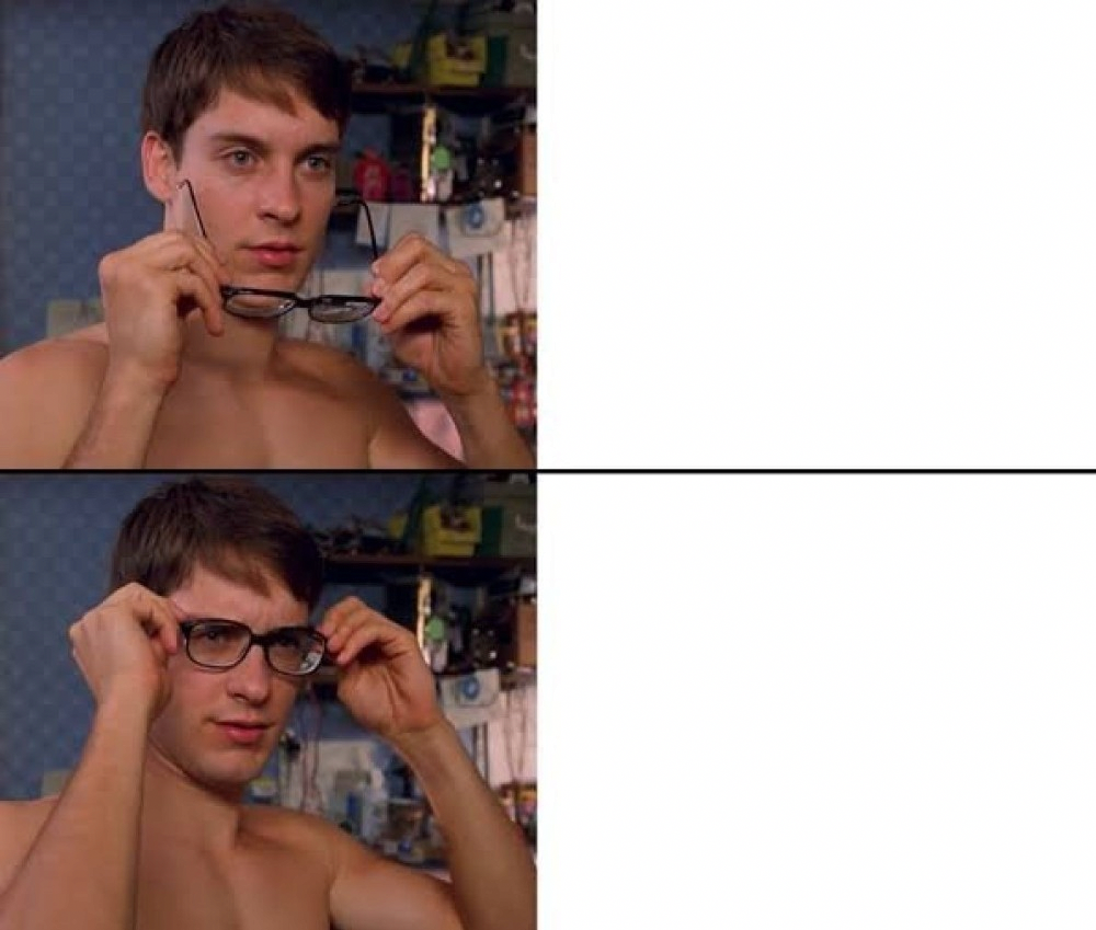 spiderman glasses on off hd Blank Meme Template