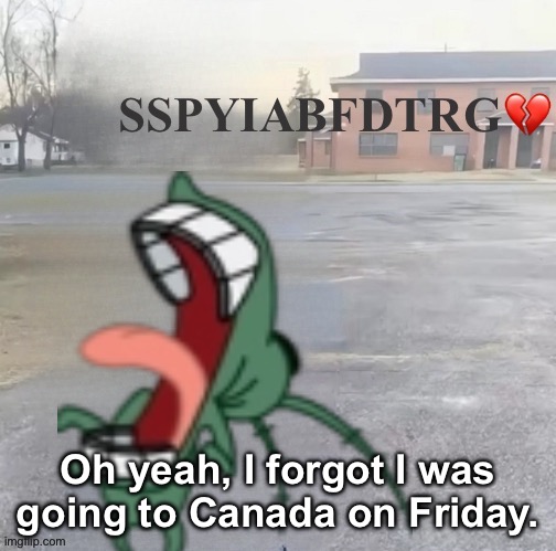 Someone should put you in a box floating down the river grandma | Oh yeah, I forgot I was going to Canada on Friday. | image tagged in someone should put you in a box floating down the river grandma | made w/ Imgflip meme maker