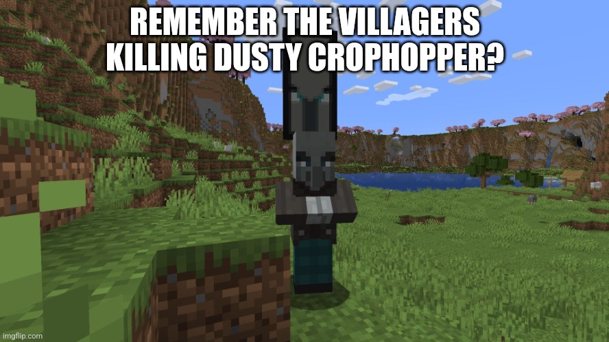 Vindicator That Is A Raid Captain | REMEMBER THE VILLAGERS KILLING DUSTY CROPHOPPER? | image tagged in vindicator that is a raid captain | made w/ Imgflip meme maker