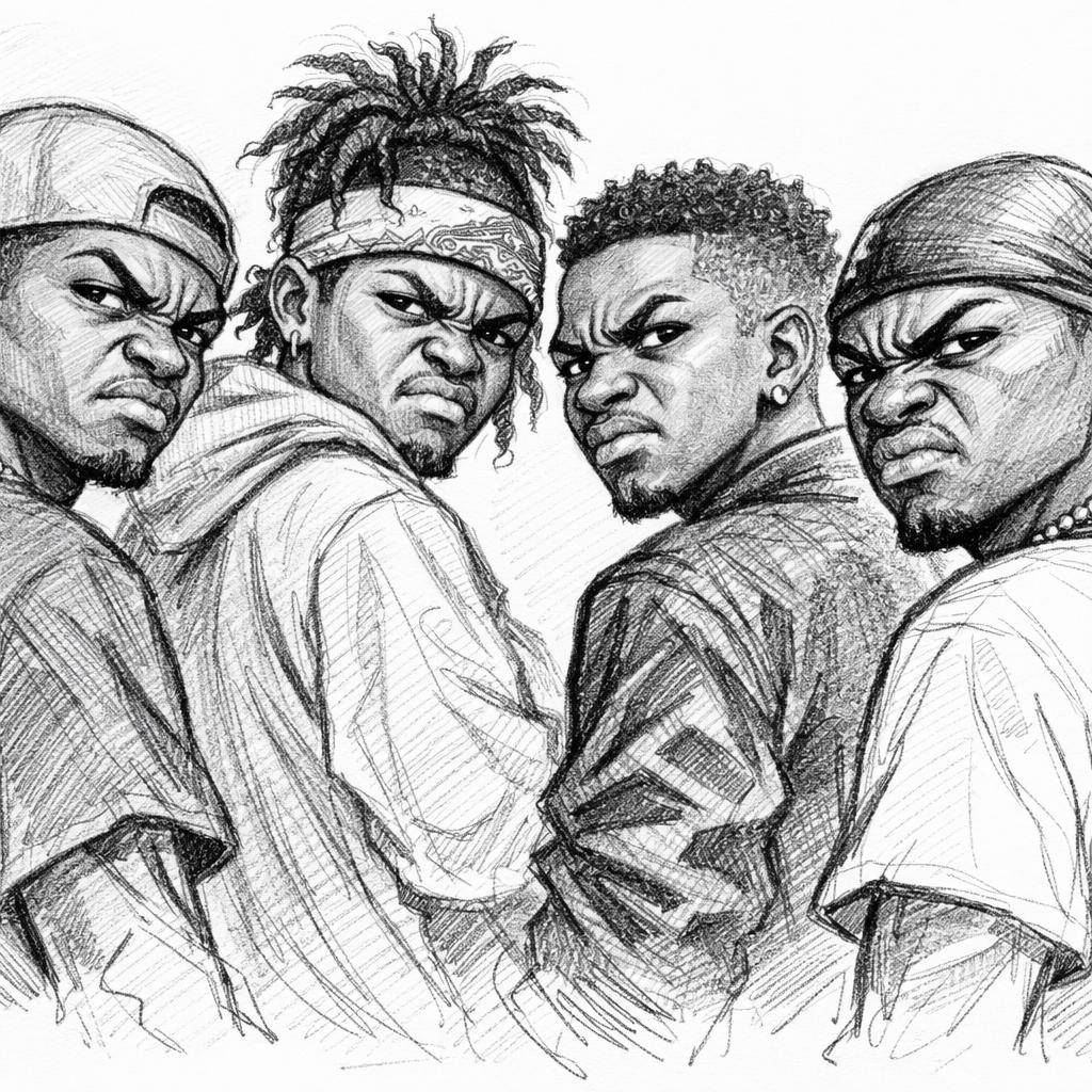 Group of young black tough guys looking back at the camera in di Blank Meme Template