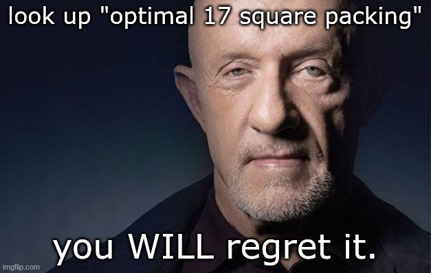shitnut | look up "optimal 17 square packing"; you WILL regret it. | image tagged in kid named | made w/ Imgflip meme maker