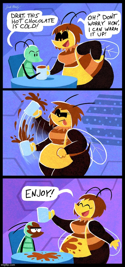 image tagged in winter,insects,bee,hot chocolate,shake,ouch | made w/ Imgflip meme maker