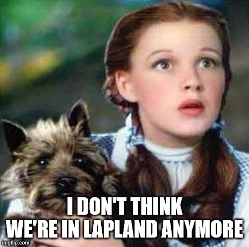 dorothy | I DON'T THINK WE'RE IN LAPLAND ANYMORE | image tagged in dorothy | made w/ Imgflip meme maker