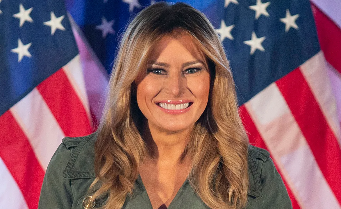 Melania Trump smiling American flag Blank Meme Template