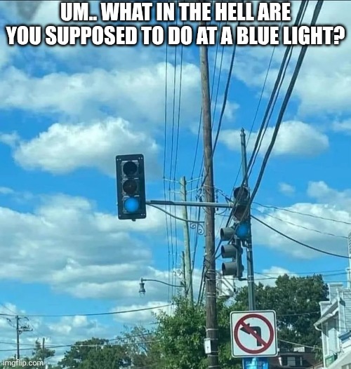 Um.. What In The Hell Are You Supposed To Do At A Blue Light? | UM.. WHAT IN THE HELL ARE YOU SUPPOSED TO DO AT A BLUE LIGHT? | image tagged in chrisjoines1 | made w/ Imgflip meme maker