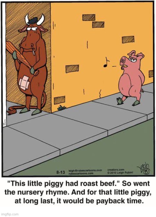 Rubes | image tagged in comics,rubes,bull,pig,roast beef,revenge | made w/ Imgflip meme maker