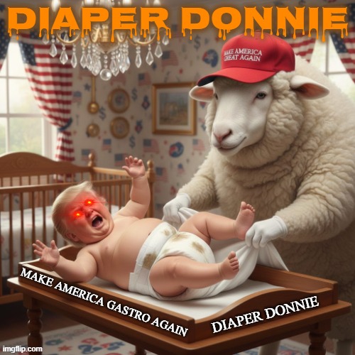 DIAPER DONNIE | DIAPER DONNIE | image tagged in dirty diaper,trump,maga,angry baby,diarrhea,big mouth | made w/ Imgflip meme maker