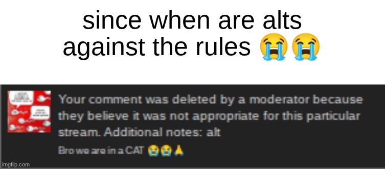 since when are alts against the rules 😭😭 | made w/ Imgflip meme maker