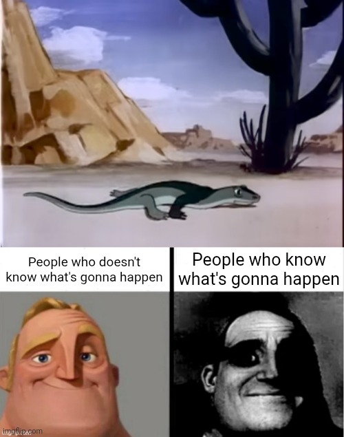 Trauma | People who doesn't know what's gonna happen; People who know what's gonna happen | image tagged in people who don't know vs people who know,trauma,looney tunes | made w/ Imgflip meme maker