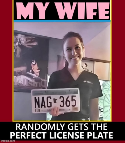 Art is a Revolt Against Man's Fate | image tagged in vince vance,wife,nags,randomly,license plate,memes | made w/ Imgflip meme maker