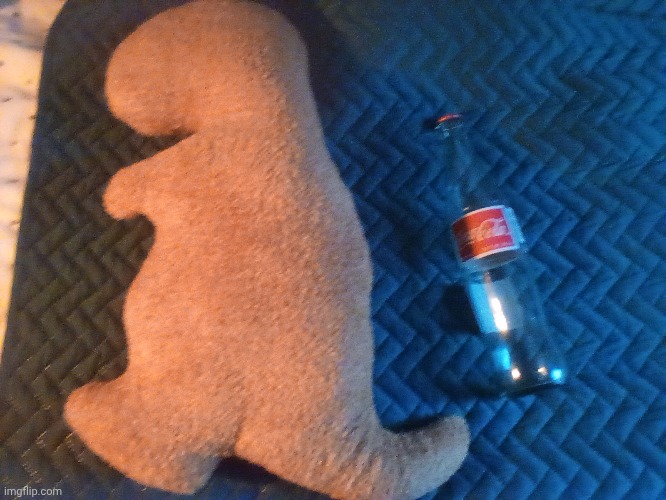 Dinosaur chicken nugget plush (coke bottle for scale) | made w/ Imgflip meme maker