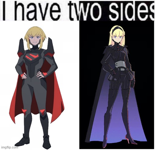 Funny meme about Am from Star Wars Visions & Kara-El/Supergirl from My Adventures with Superman | image tagged in funny memes,memes,dc comics,star wars,supergirl,i have two sides | made w/ Imgflip meme maker