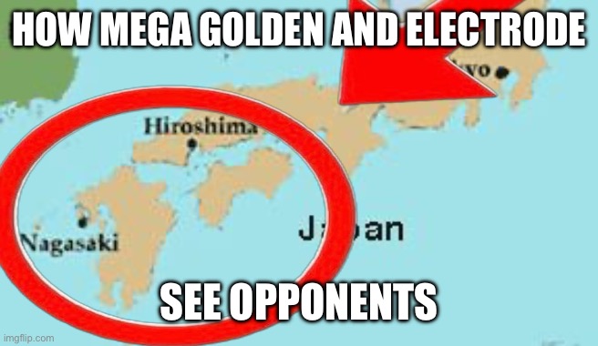 true | HOW MEGA GOLDEN AND ELECTRODE SEE OPPONENTS | image tagged in hiroshima,pokemon | made w/ Imgflip meme maker