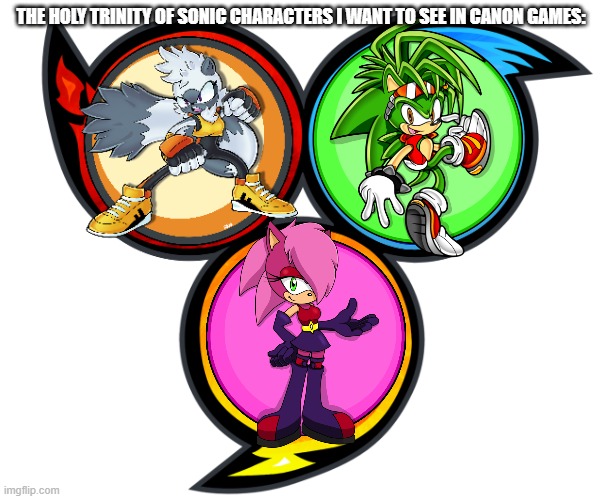 WHY ARE SONIA AND MANIC NOT CANON?! THEY'D HAVE FIT SO WELL IN FRONTIERS BECAUSE OF THE FAMILY SETTING! | THE HOLY TRINITY OF SONIC CHARACTERS I WANT TO SEE IN CANON GAMES: | image tagged in sonic heroes speed fly and power,sonic the hedgehog,sonic heroes,non-canon,pissed off | made w/ Imgflip meme maker