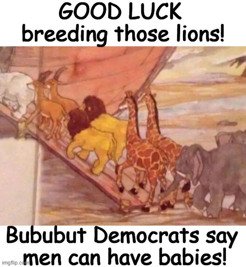 Even Noah Knew It Took Two to Tango! | GOOD LUCK 
breeding those lions! Bububut Democrats say 
men can have babies! | image tagged in noah,noah's ark,male,female,babies,science | made w/ Imgflip meme maker