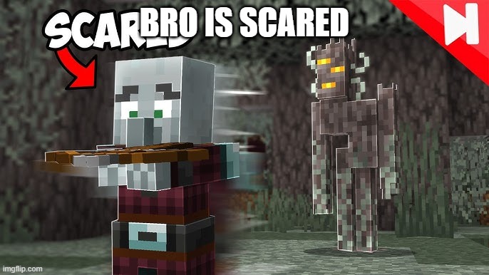Pillager Running Away From Creaking | BRO IS SCARED | image tagged in pillager running away from creaking | made w/ Imgflip meme maker