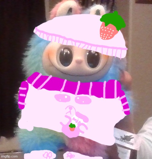 my lafufu but with drawn on clothes | image tagged in labubu | made w/ Imgflip meme maker