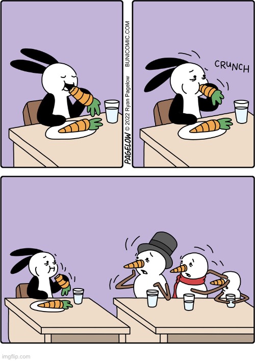 Buni Comics | image tagged in comics,buni comics,carrots,restaurant,snow people,shocked | made w/ Imgflip meme maker