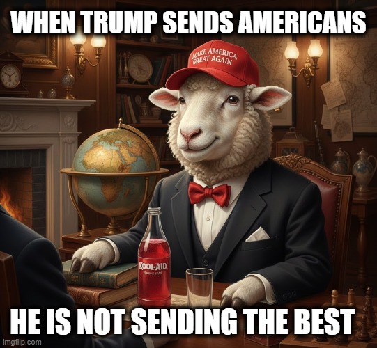 NOT SENDING THE BEST | WHEN TRUMP SENDS AMERICANS; HE IS NOT SENDING THE BEST | image tagged in the most interesting man in the world,kool aid,maga,trump,americans,fool-aid | made w/ Imgflip meme maker