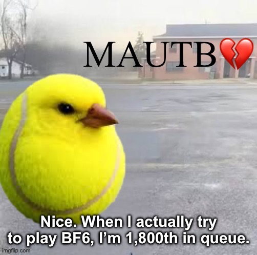 Mods Asleep, Upvote Tennis Bird | Nice. When I actually try to play BF6, I’m 1,800th in queue. | image tagged in mods asleep upvote tennis bird | made w/ Imgflip meme maker