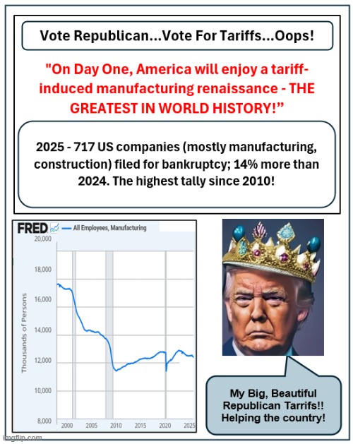Republican Tariffs Harming US Manufacturing | image tagged in successful manufacturing tariffs | made w/ Imgflip meme maker