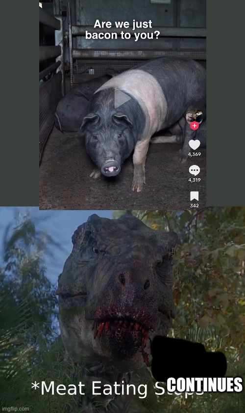 should I become a meanace to the vegan society or naw | CONTINUES | image tagged in meat eating stops | made w/ Imgflip meme maker