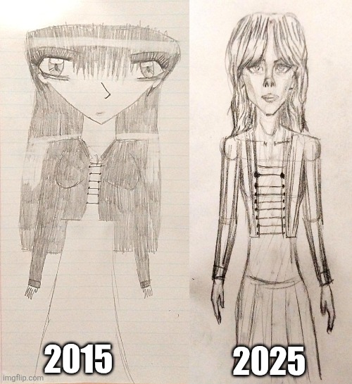 10 Year Art Transformation (2015-2025) "Mysterious Girl" | 2025; 2015 | image tagged in art,drawings,girl,white girl | made w/ Imgflip meme maker