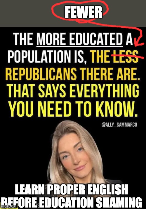 FEWER; LEARN PROPER ENGLISH
BEFORE EDUCATION SHAMING | made w/ Imgflip meme maker