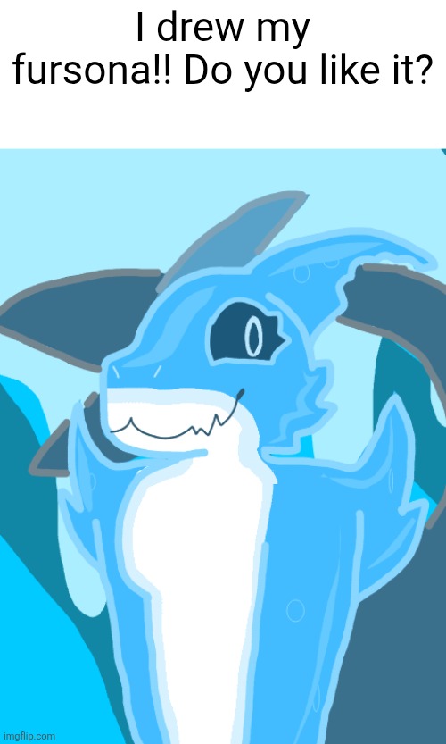 Her name is Gummie, btw (She's supposed to be a gummy shark) | I drew my fursona!! Do you like it? | image tagged in furry,drawing,art | made w/ Imgflip meme maker