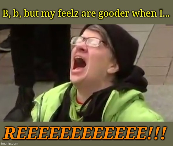 B, b, but my feelz are gooder when I... REEEEEEEEEEEE!!! | image tagged in screaming liberal | made w/ Imgflip meme maker