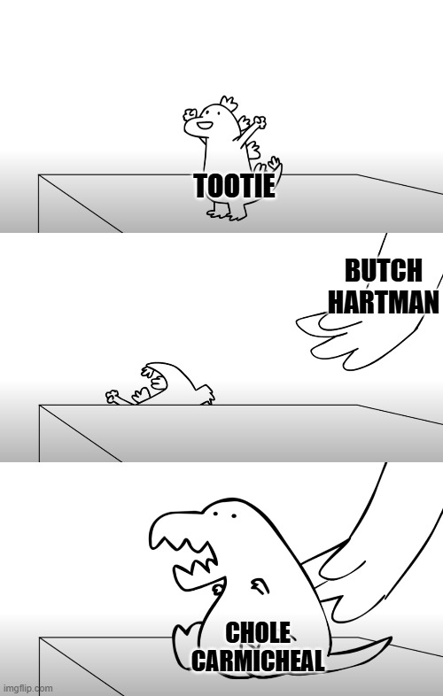 The later season of TFOP in a nutshell | TOOTIE; BUTCH HARTMAN; CHOLE CARMICHEAL | image tagged in dinosaur replacement,fairly odd parents,the fairly oddparents,nickelodeon,tootie,chloe carmicheal | made w/ Imgflip meme maker